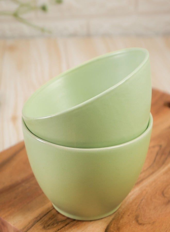Femora Matte Finish Ceramic Bowl Set of 2 (600ml) | Small Serving Soup Bowls, Cereal Bowl, Pasta Bowls | Dishwasher & Microwave Safe - Green - Image 5